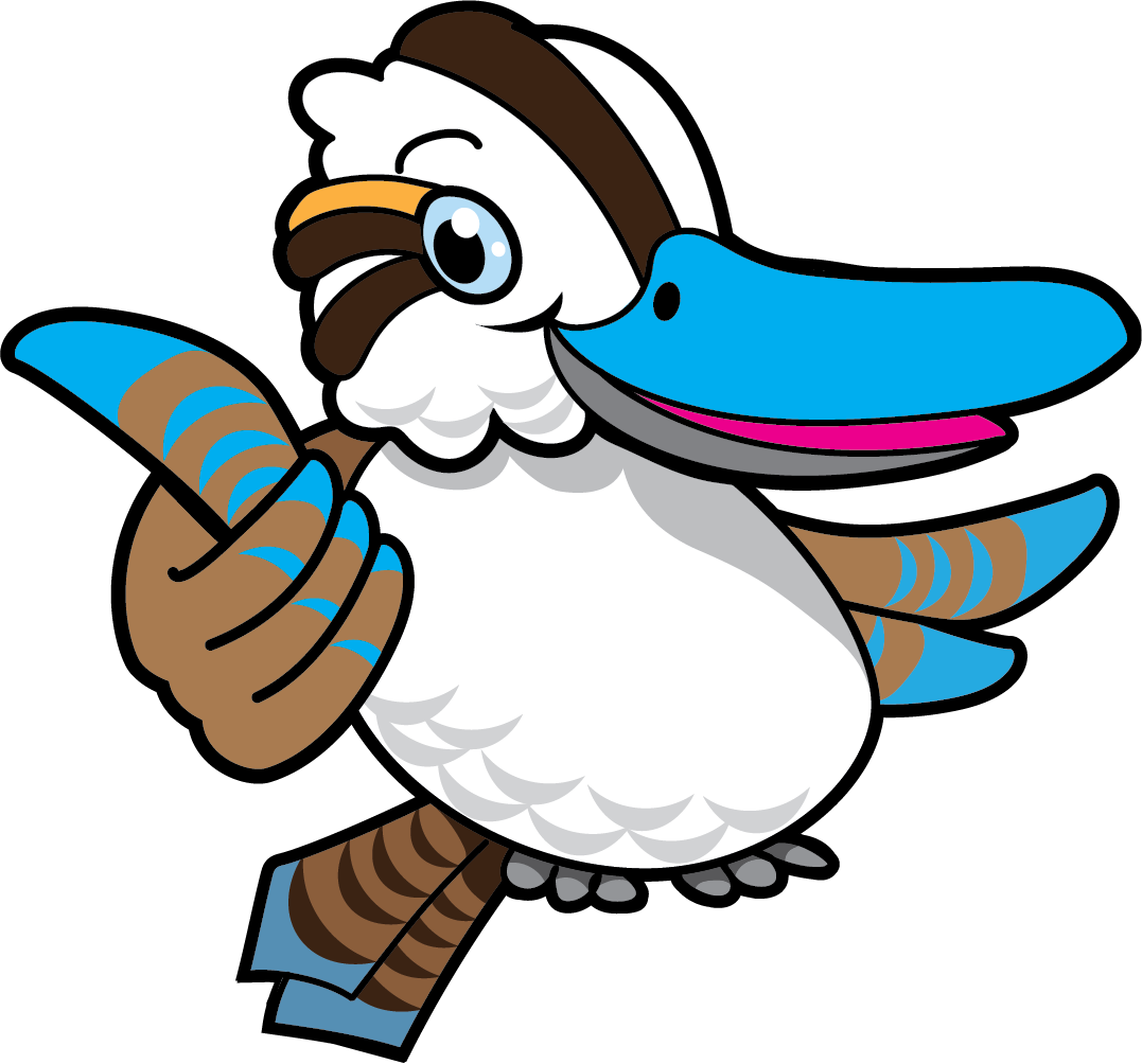 Cartoon eBility mascot Bill the kookaburra.